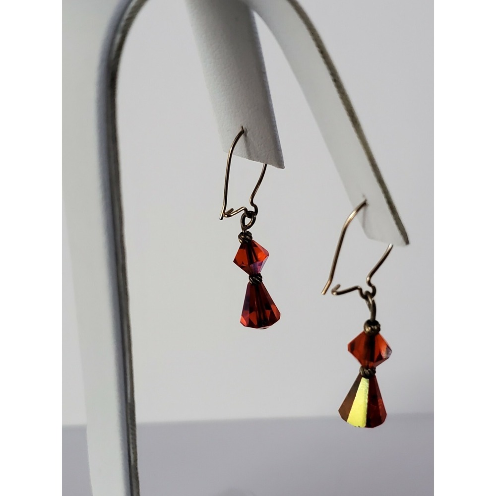 Vintage Gold Tone Fancy Salmon Orange Bead Drop Pierced Earrings Kidney Hooks - Picture 3 of 12
